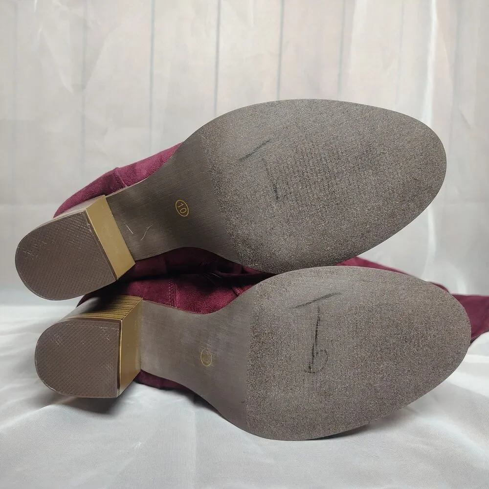 Journee Collection Kaison Wine Faux Suede Over The Knee Slouchy Boot Size WC 10